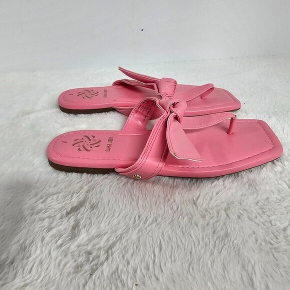 Sam & Libby Pink Faux Leather Square Toe Flat Slide On Thong Sandal Size 8 - Picture 7 of 14